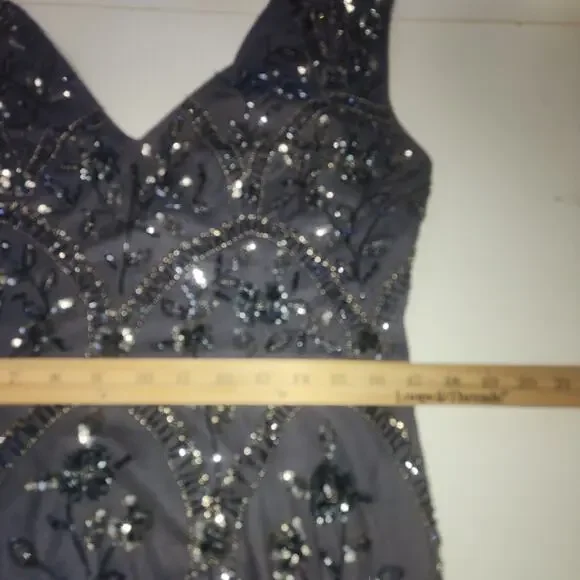 Adrianna Papell Dress Women 12 Beaded Gunmetal Grey Formal Wedding Evening Event - Picture 8 of 10